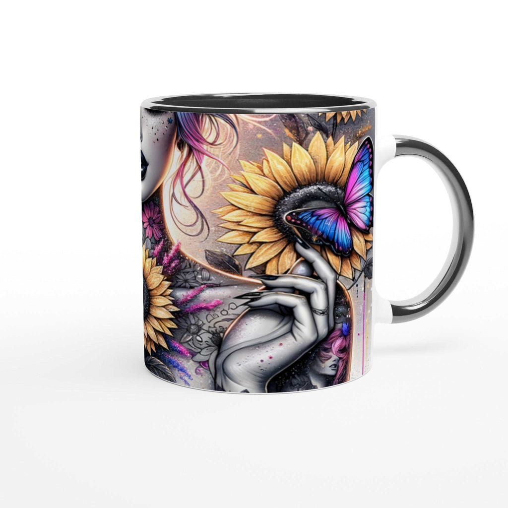 Happy Place - Motivational Coffee Mug with vibrant sunflower and butterfly design.