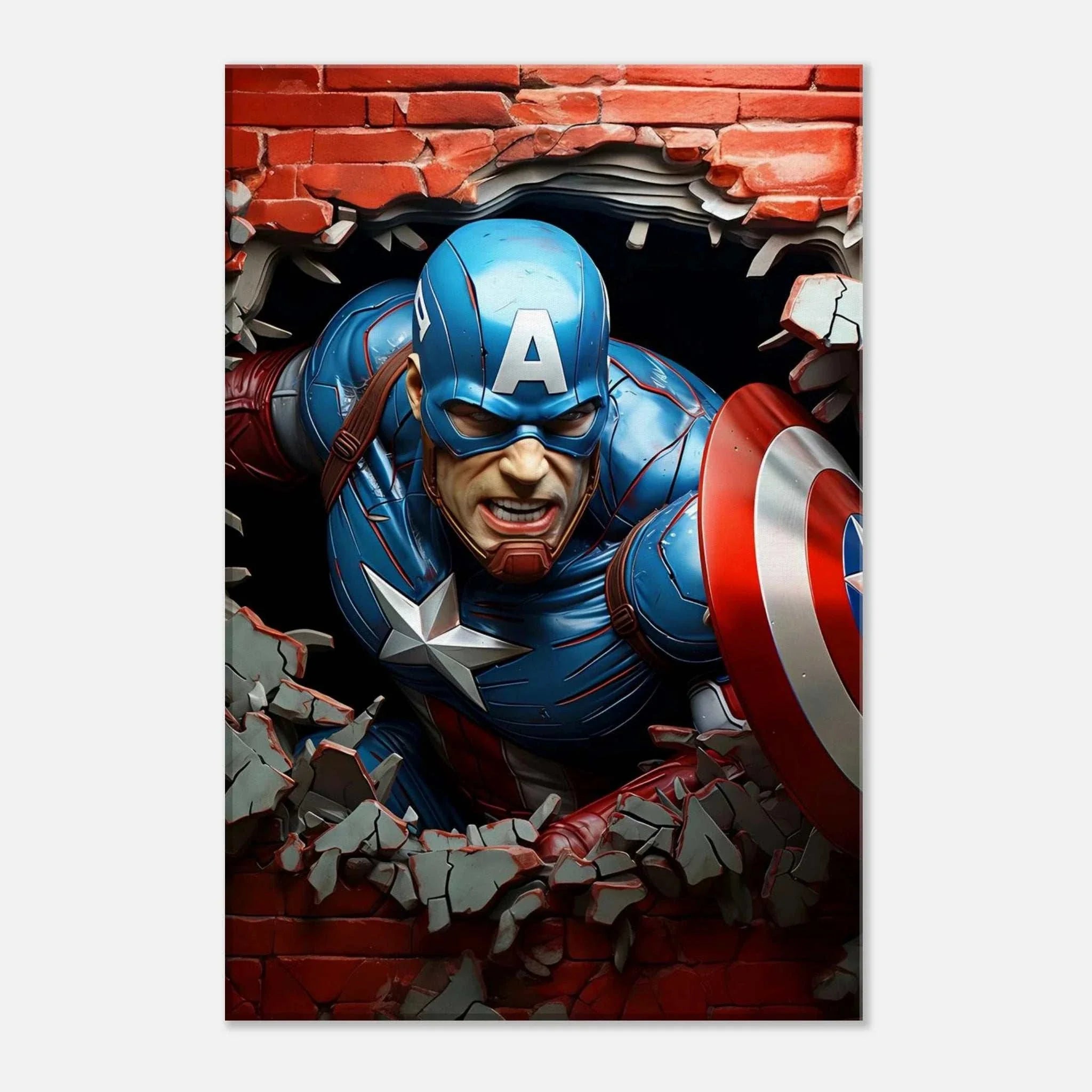 Captain America wall canvas featuring bold superhero artwork with vibrant colors.