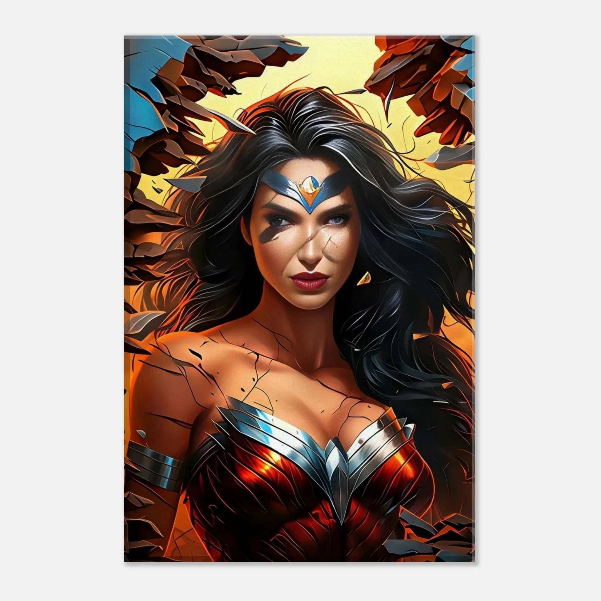 Wonder Woman Wall Canvas featuring bold, vibrant artwork of heroism and strength.