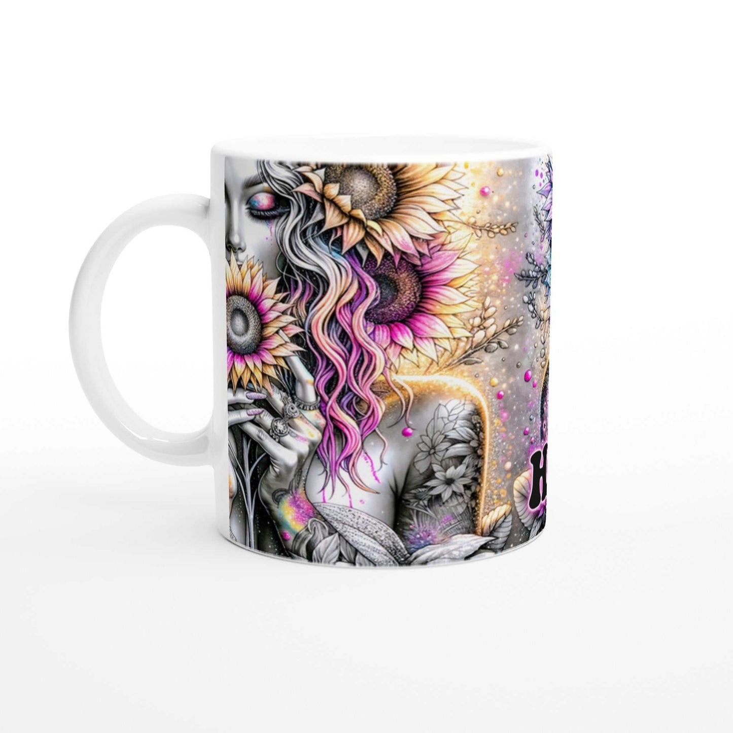 Be Happy Motivational Coffee Mug with vibrant design and glossy finish.