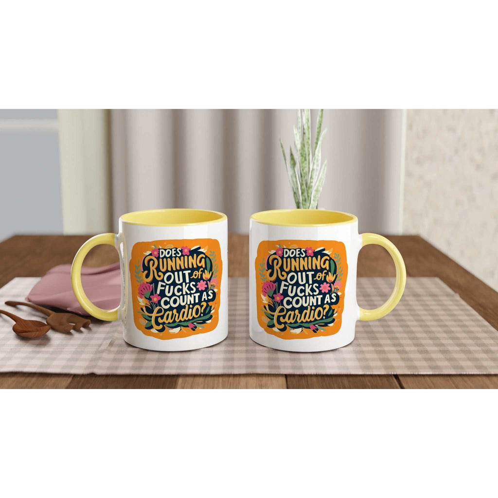 Outta Fucks Fun Mug, 11oz ceramic, humorous design, colorful rim, perfect gift.