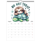Adorable Sloth Wall Calendar 2026 with cute sloth illustration and dates for August, featuring high-quality glossy pages and spiral binding.