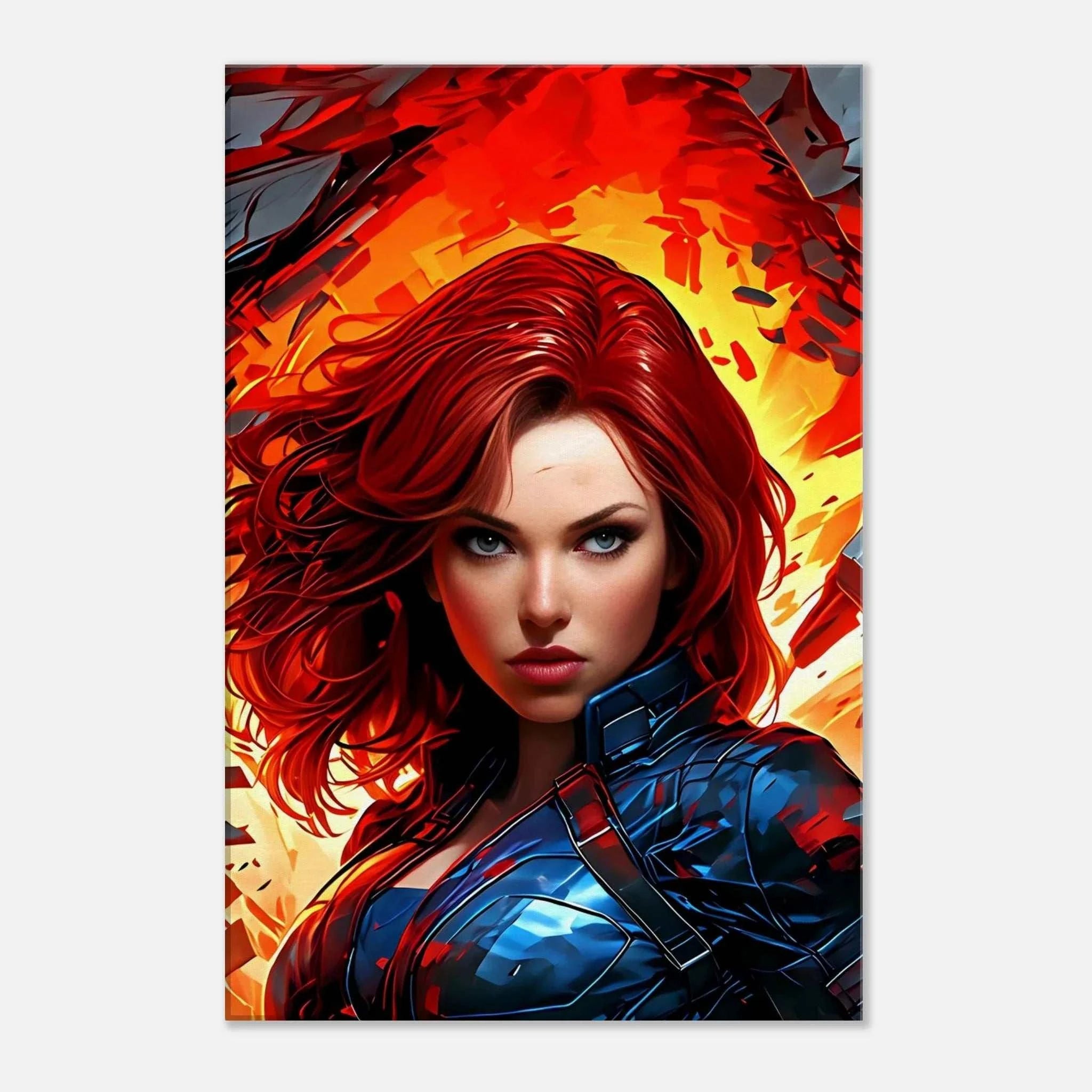 Captain Marvel wall canvas with bold, dynamic artwork featuring vibrant colors.