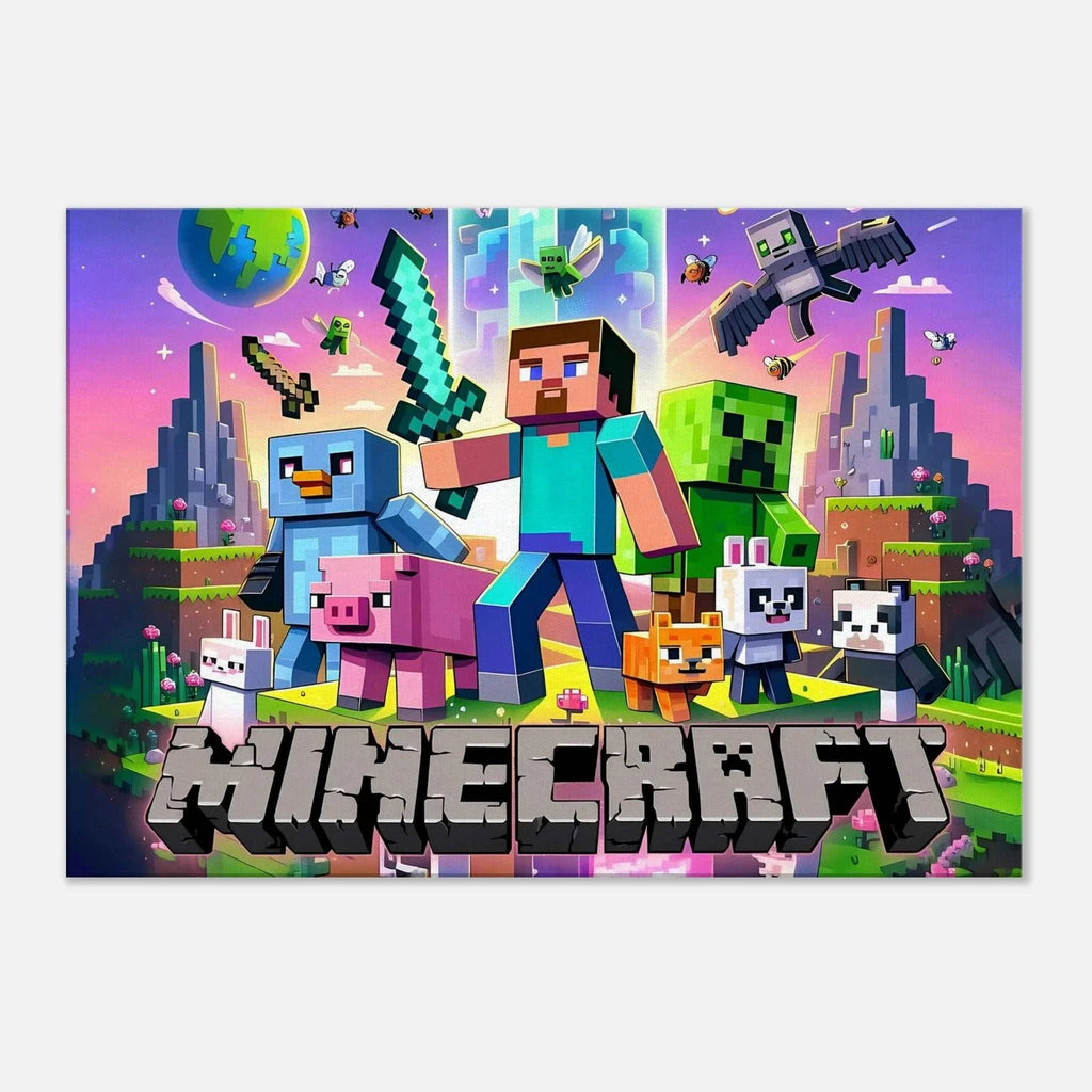 Vibrant Minecraft wall canvas featuring iconic pixelated game scene.