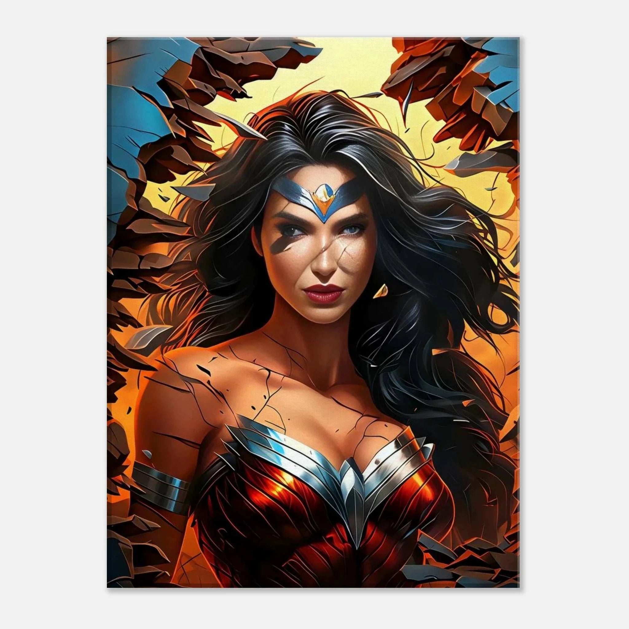 Wonder Woman wall canvas featuring bold, vibrant artwork, ideal for fans and home décor.