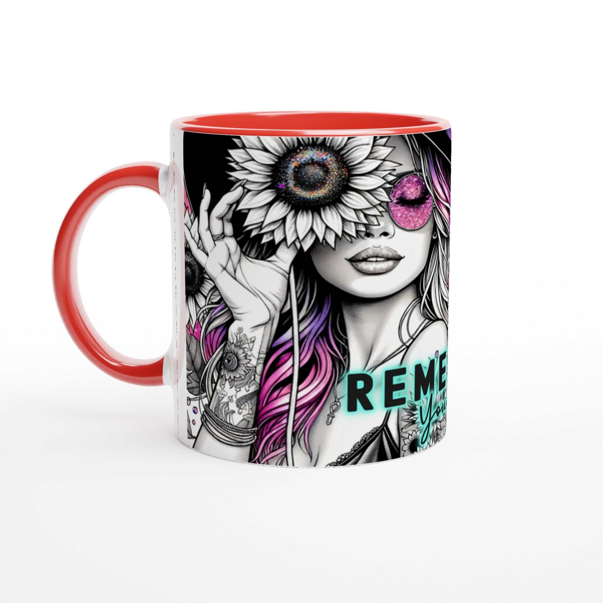 Motivational 11oz ceramic mug with "Remember Your Why" quote, vibrant design, and glossy finish.