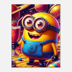 Minions Wall Canvas featuring cheerful yellow character in space theme, perfect for kids' rooms, available in various sizes.