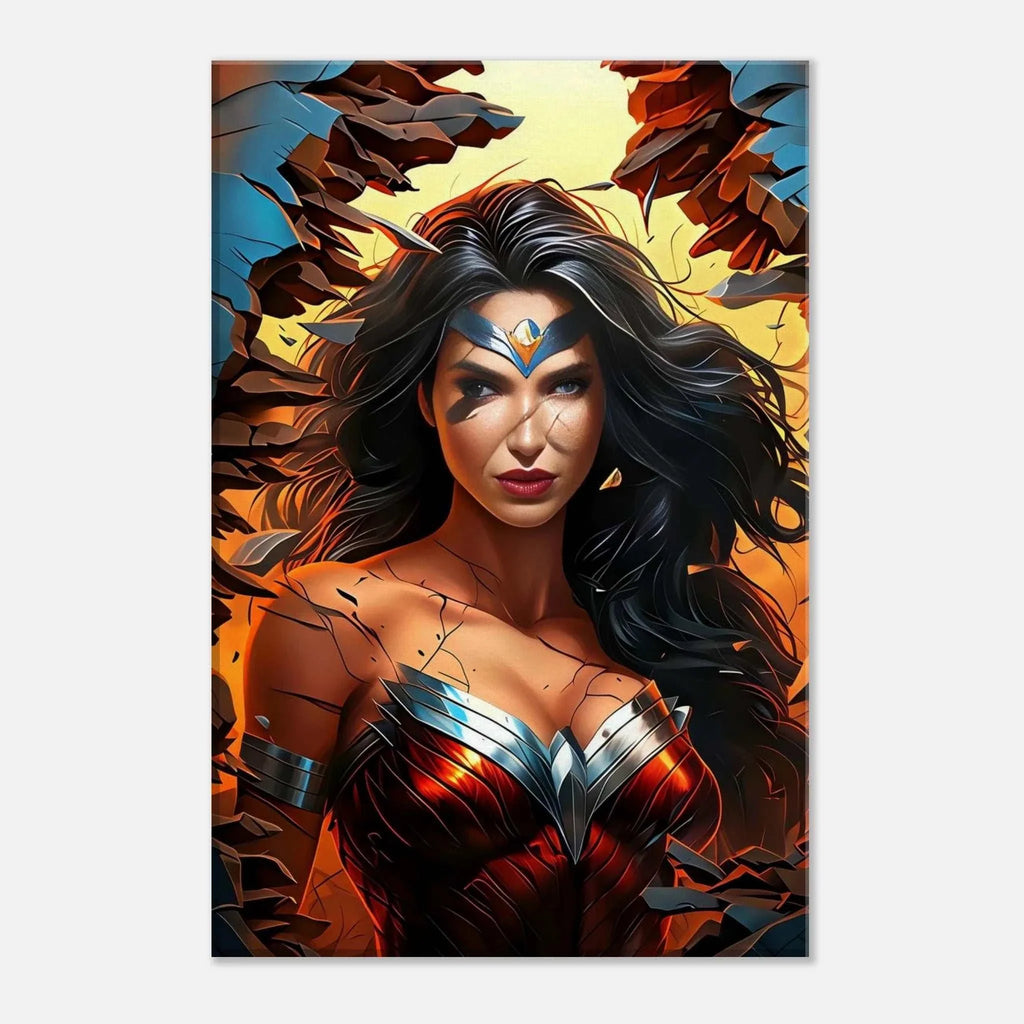 Wonder Woman Wall Canvas featuring bold, vibrant artwork; celebrates strength and heroism; perfect for fans; durable and ready to hang.