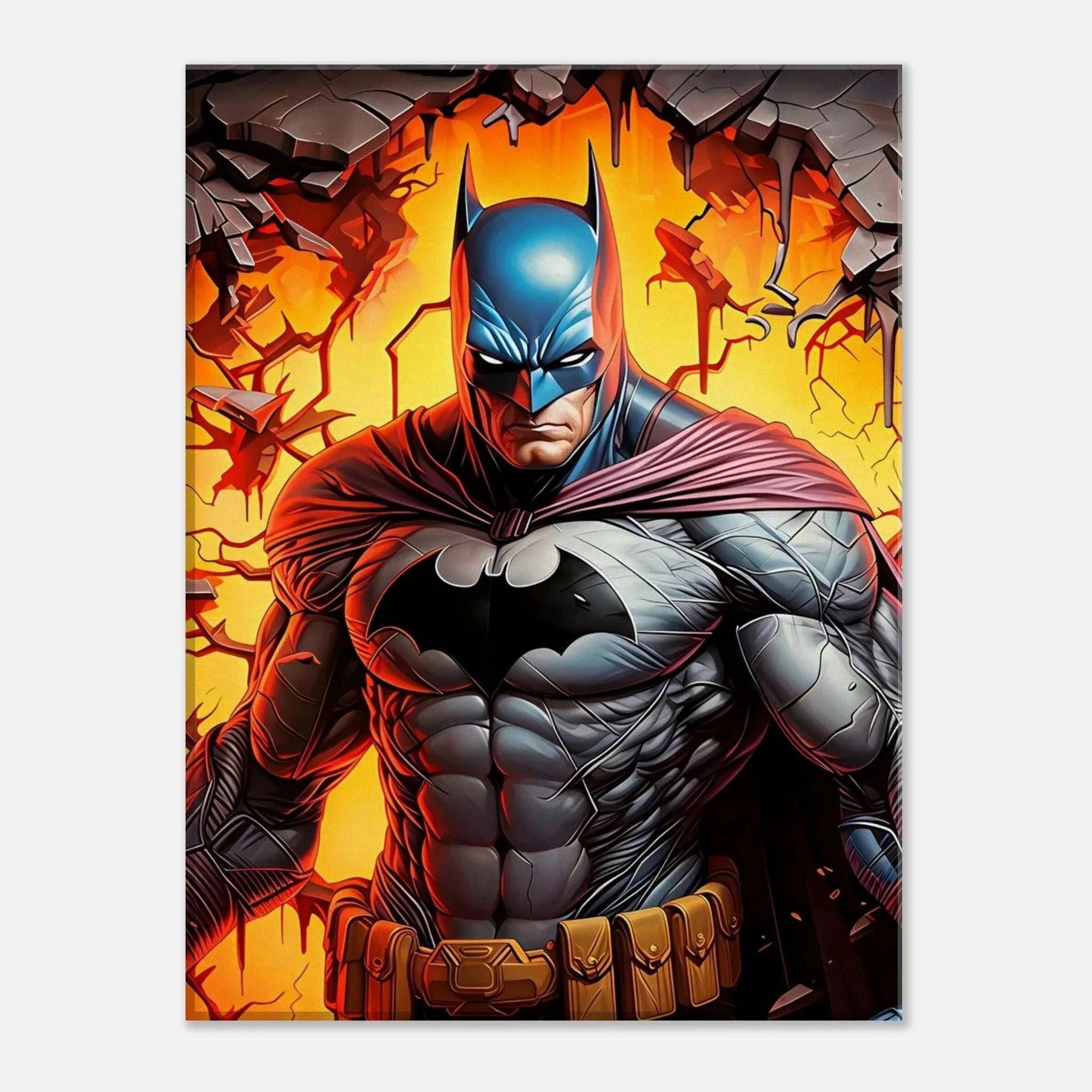 Batman wall canvas featuring Gotham's protector with vibrant, bold design, available in multiple sizes.