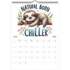 2026 adorable sloth wall calendar featuring cute sloth artwork and monthly date squares for notes