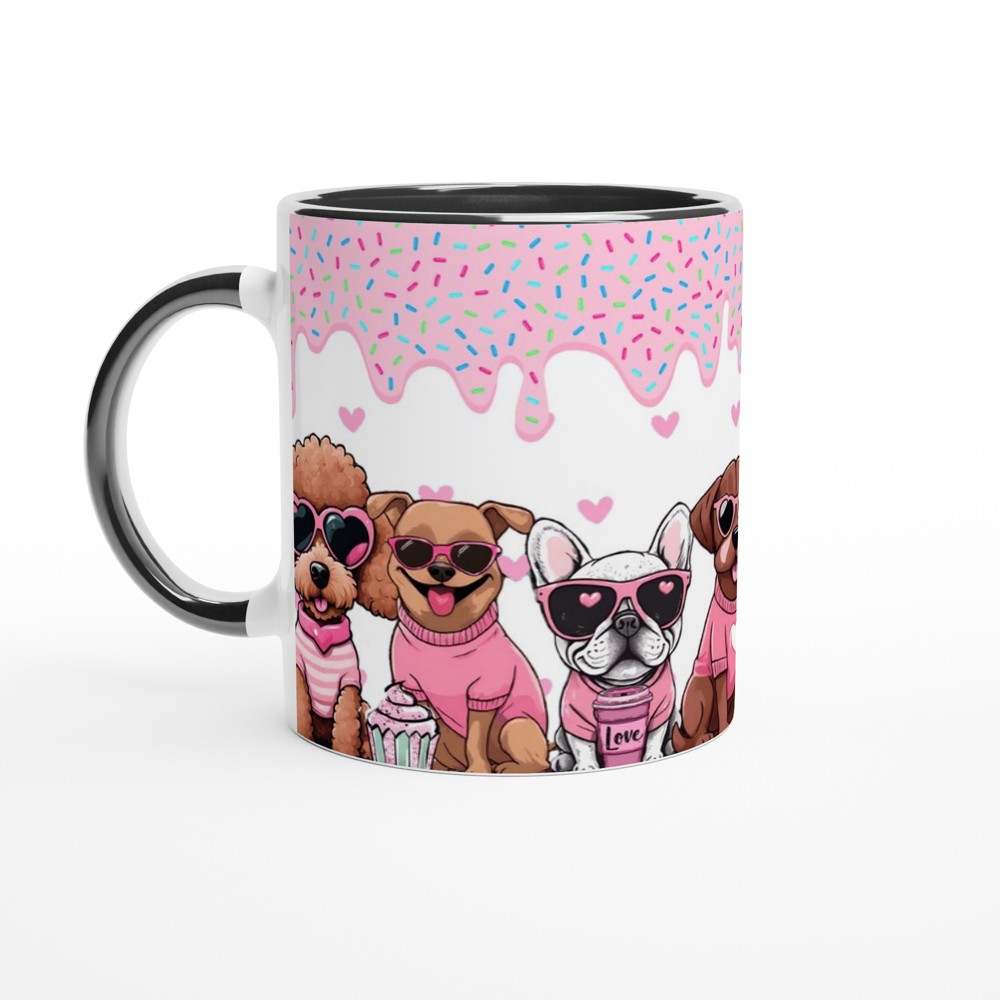 Cute puppy Valentines Day mug with vibrant print and colorful design.