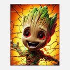 Baby Groot wall canvas with vibrant colors and playful design, perfect for nurseries and bedrooms.