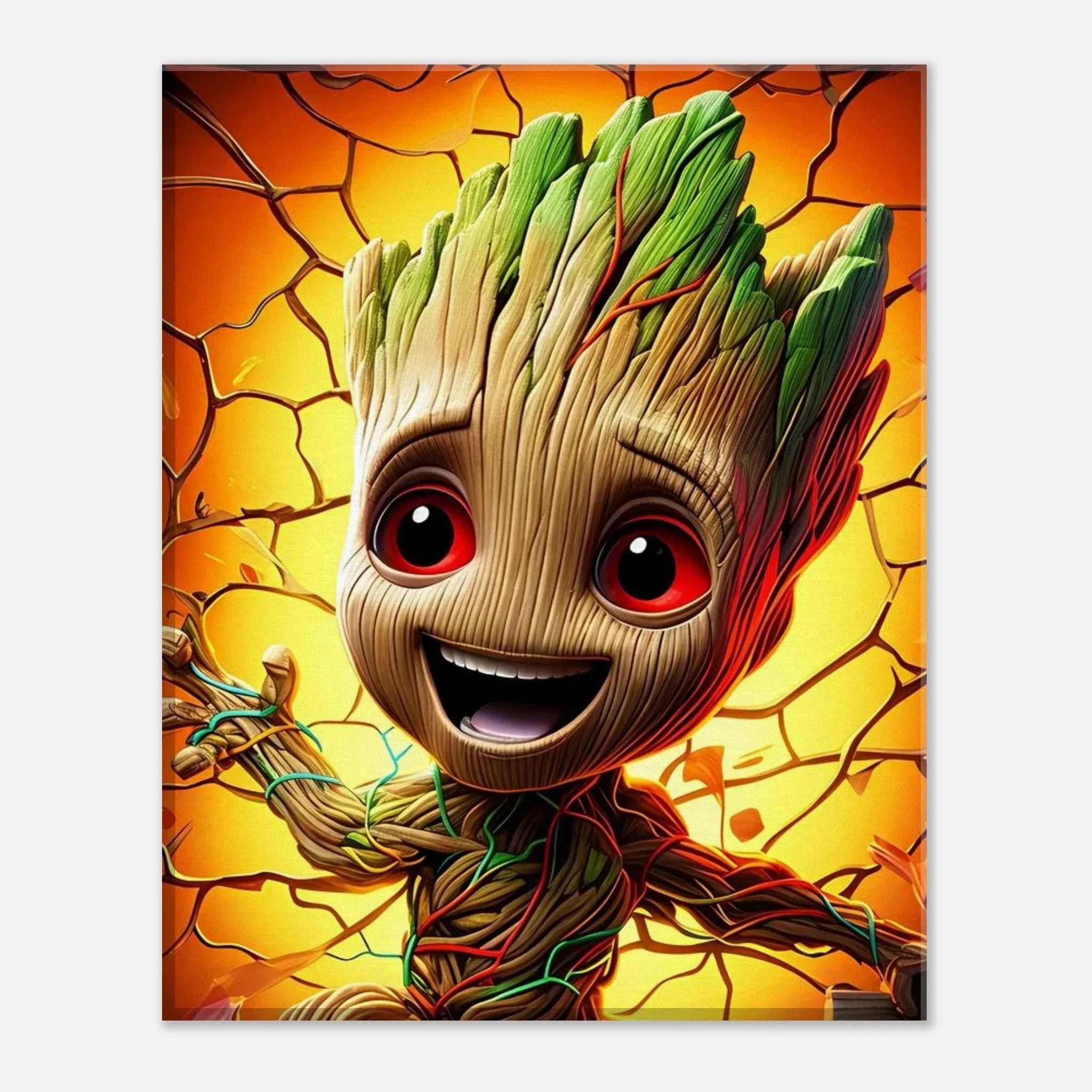 Baby Groot wall canvas with vibrant colors and playful design, perfect for nurseries and bedrooms.