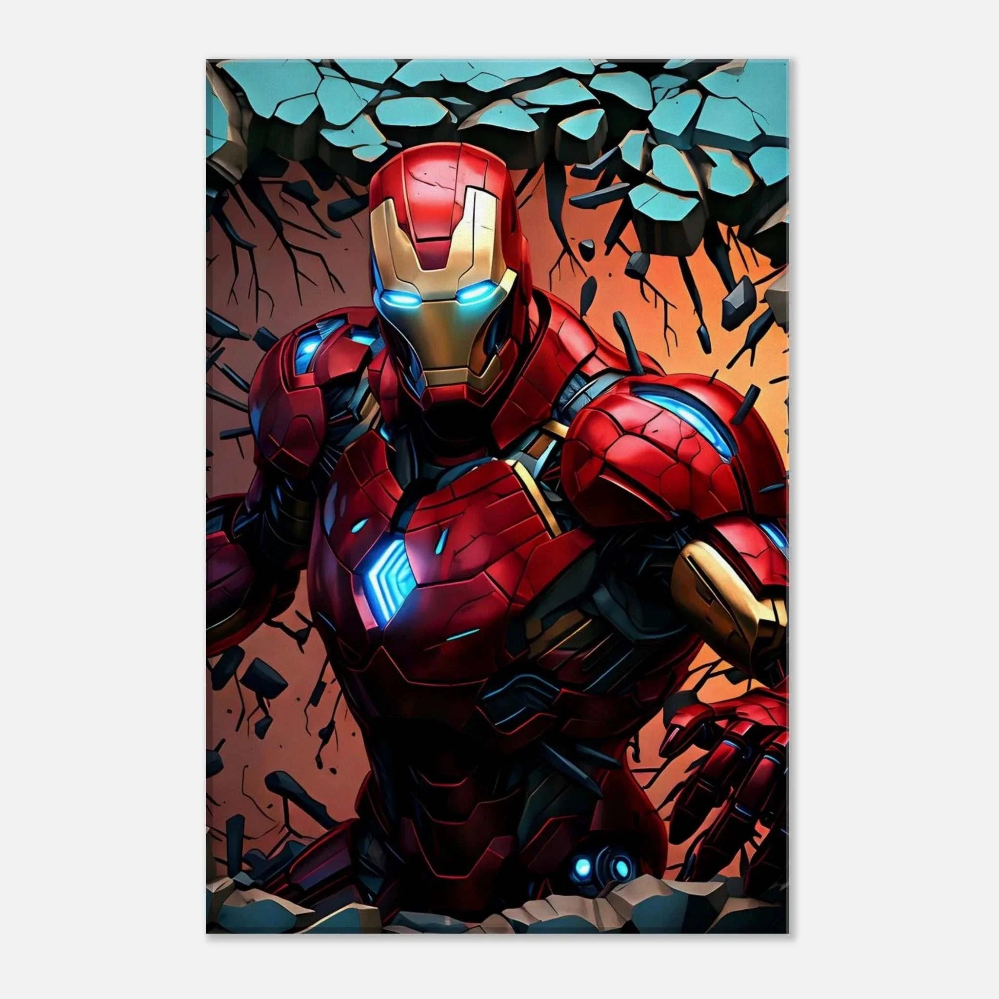 Ironman Wall Canvas with striking artwork of iconic superhero, vibrant colors, various sizes available.