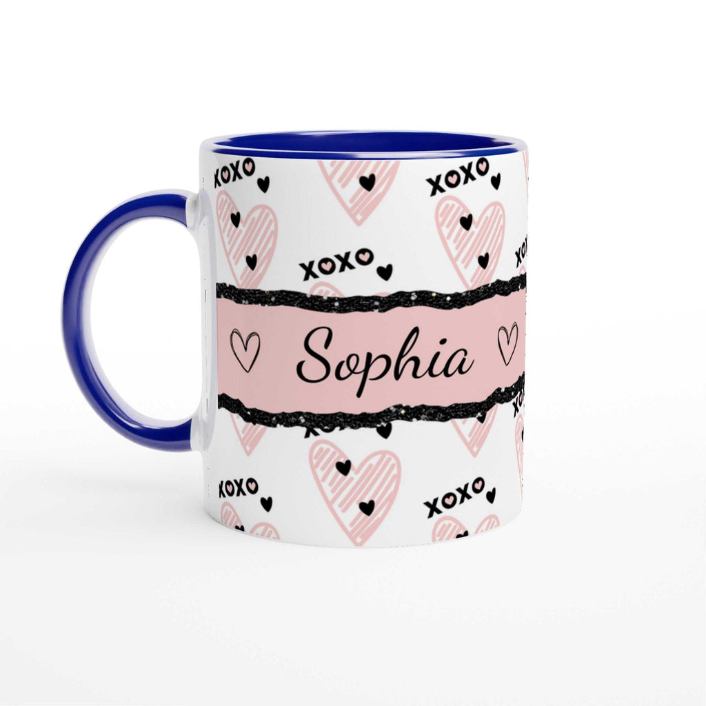 personalised cute valentines day mug with heart design and name Sophia