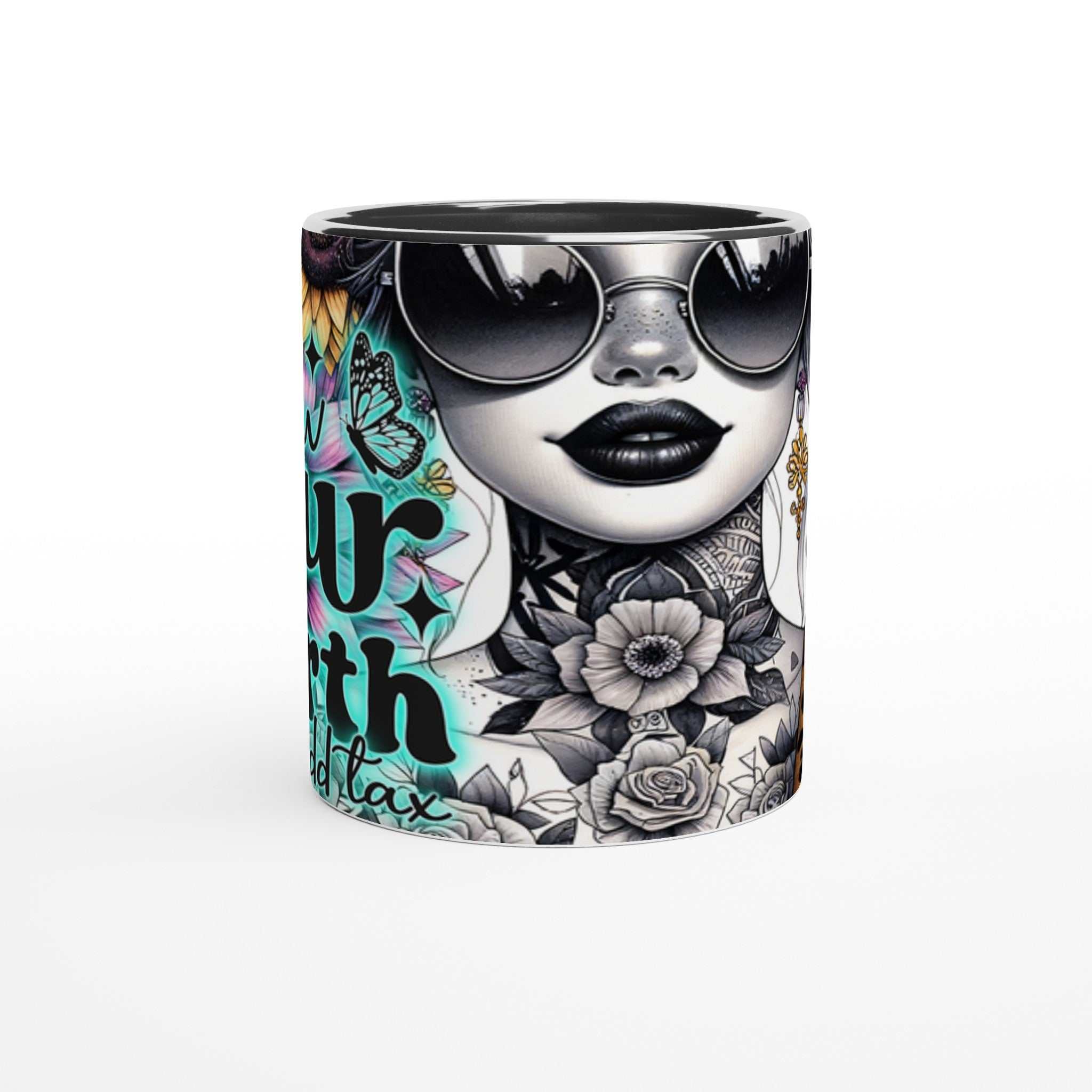 Know Your Worth motivational coffee mug with vibrant design and inspirational quote.