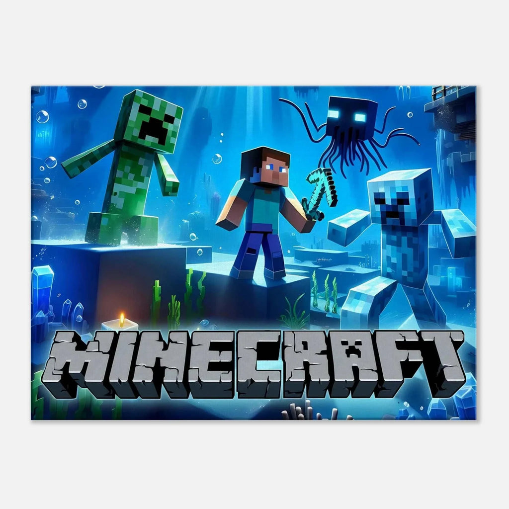 Vibrant Minecraft wall canvas featuring iconic pixelated scenes.