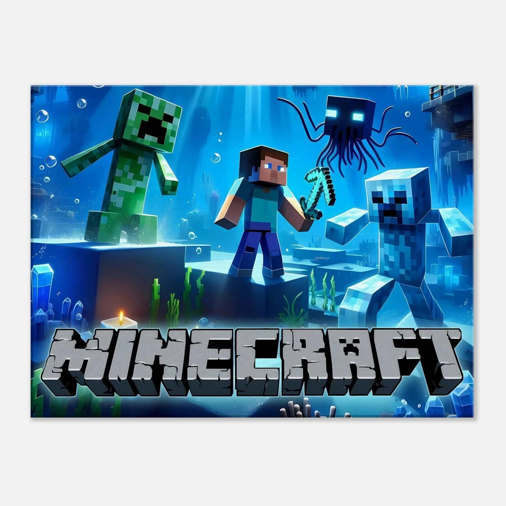 Vibrant Minecraft wall canvas featuring iconic pixelated scenes.