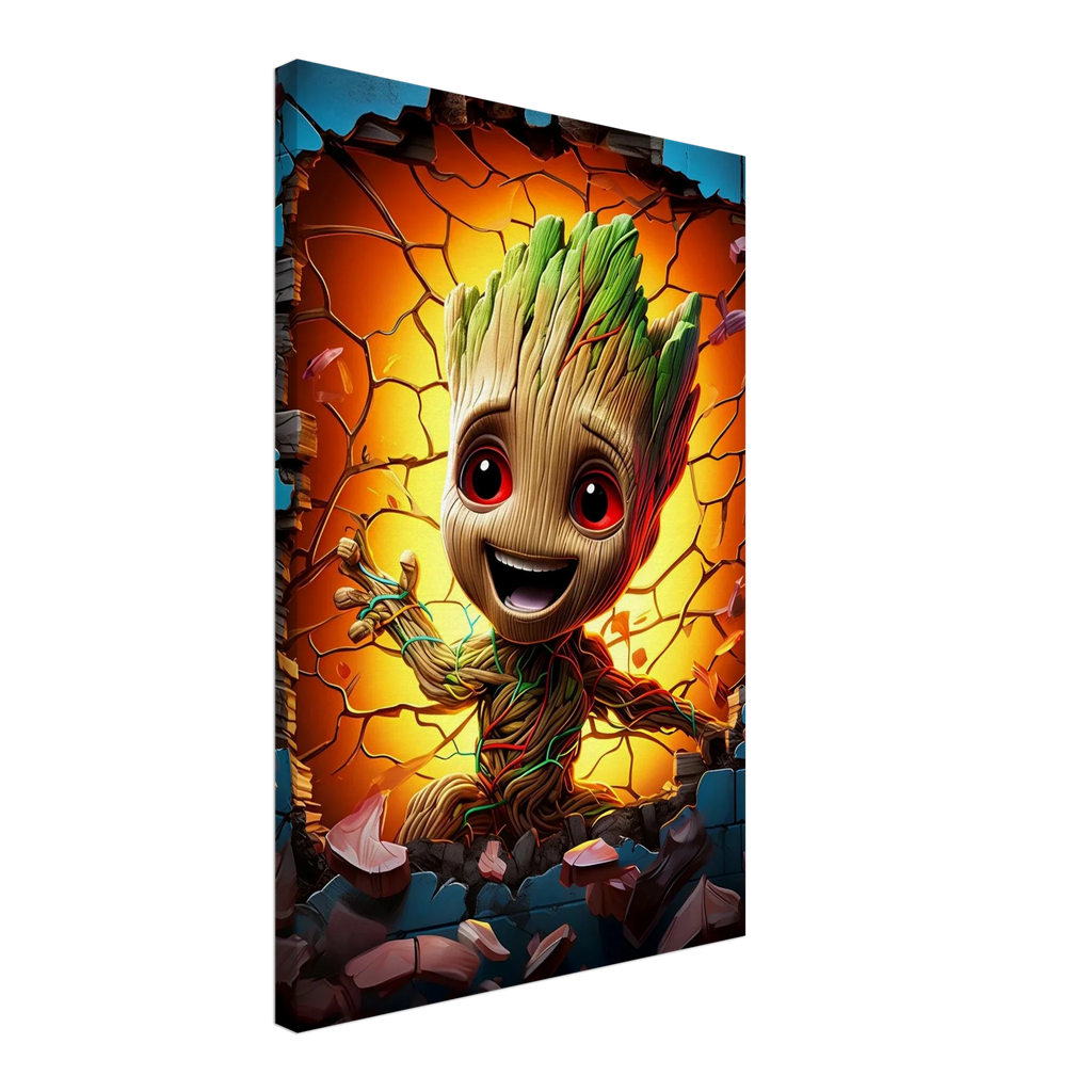 Baby Groot wall canvas with vibrant colors and playful design.