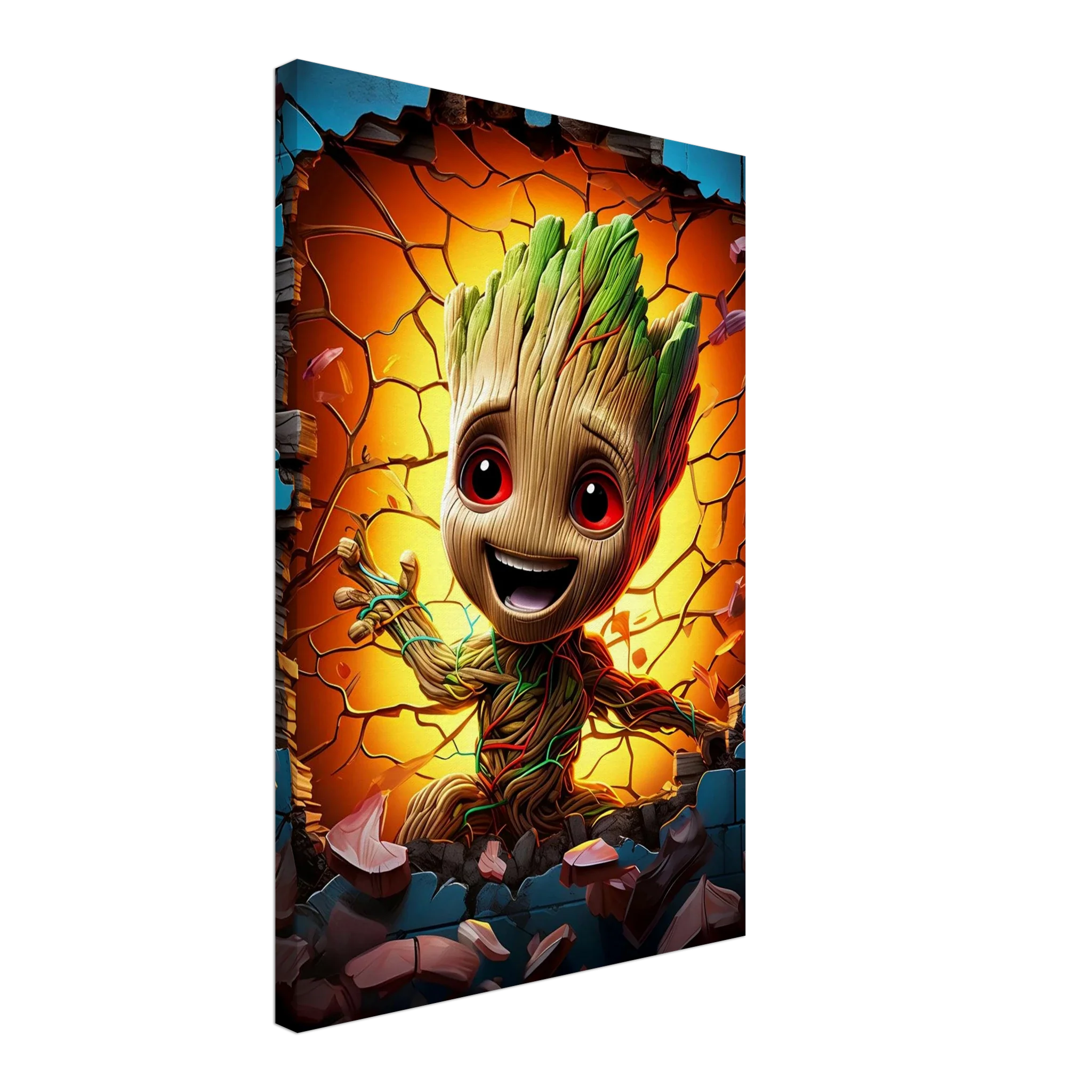 Baby Groot wall canvas with vibrant colors and playful design.