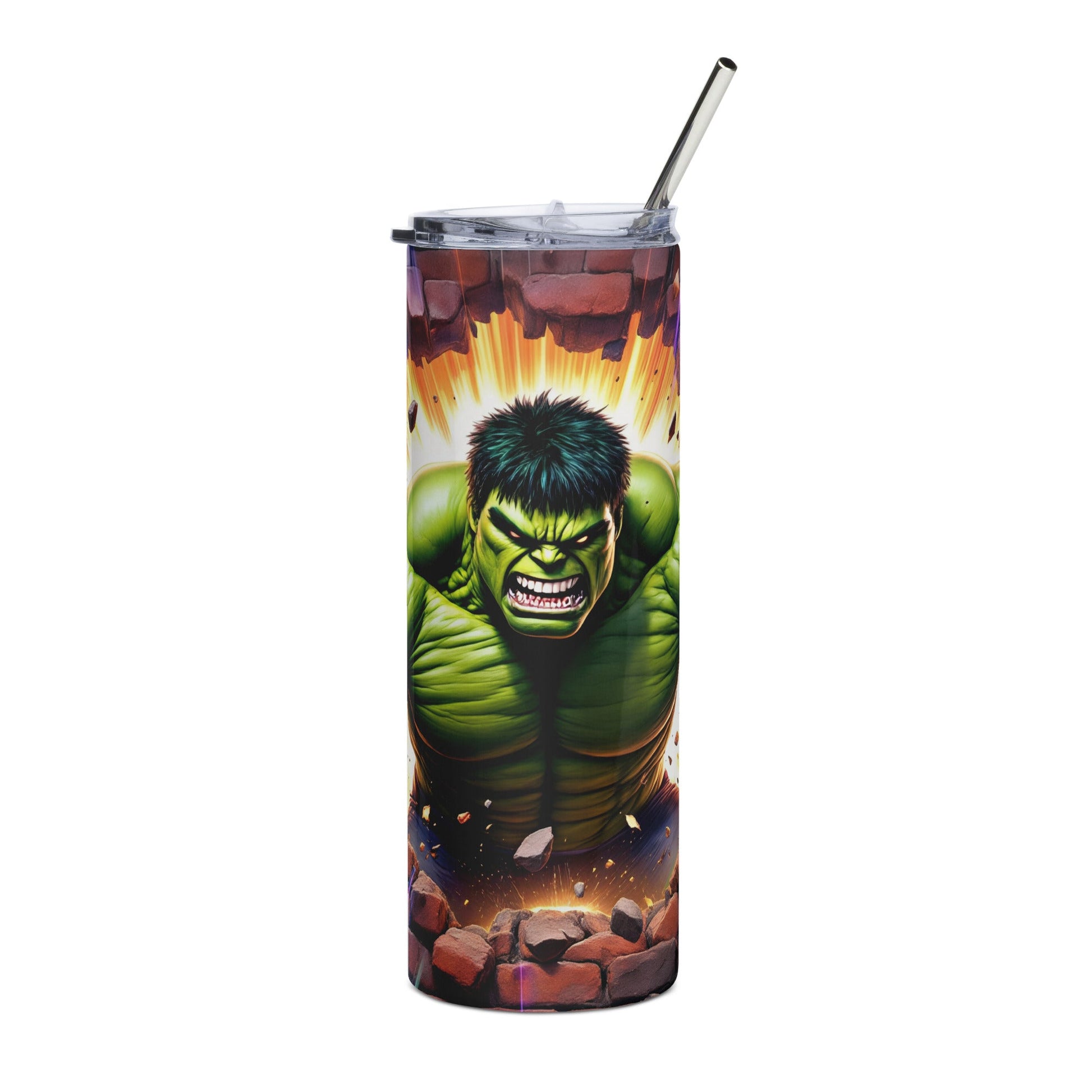 Green Hulk superhero digital tumbler wrap design for 20oz skinny tumblers with smash effect and cracked textures