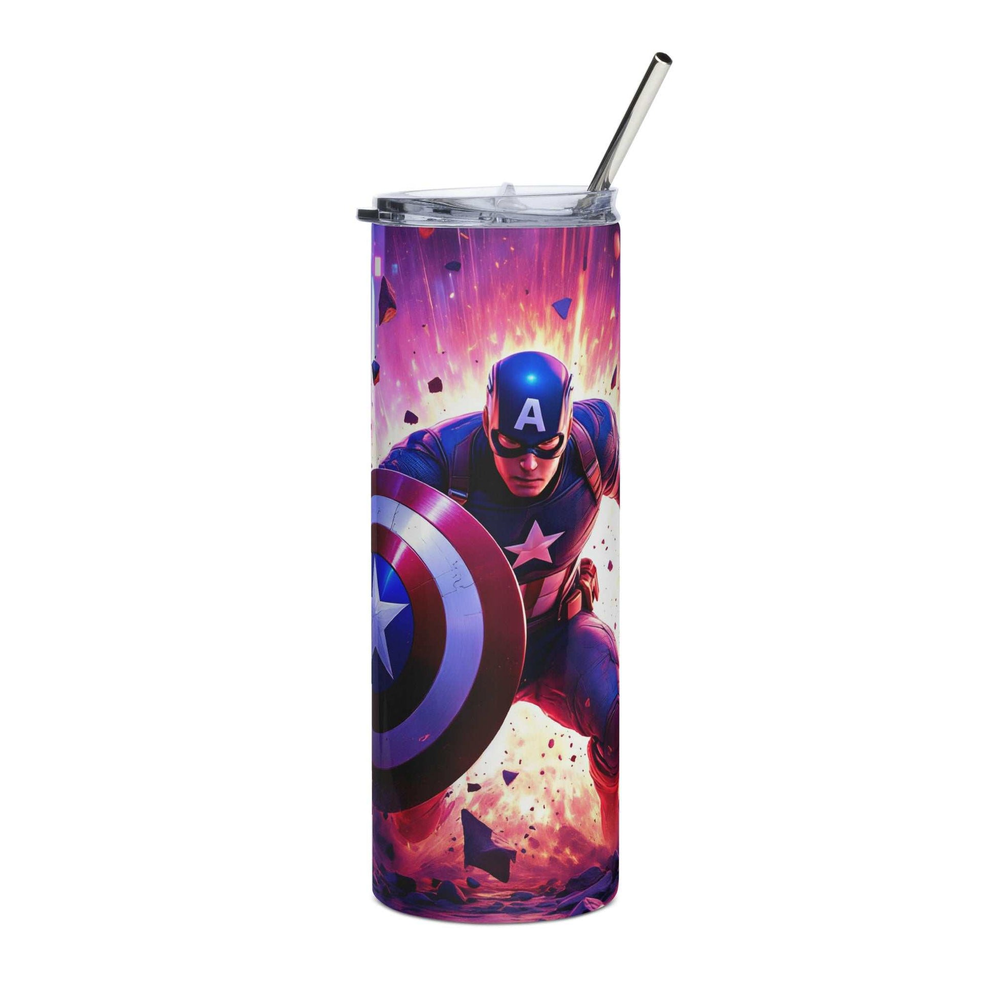 Captain America tumbler wrap design for 20oz skinny tumblers featuring superhero shield and patriotic colors.