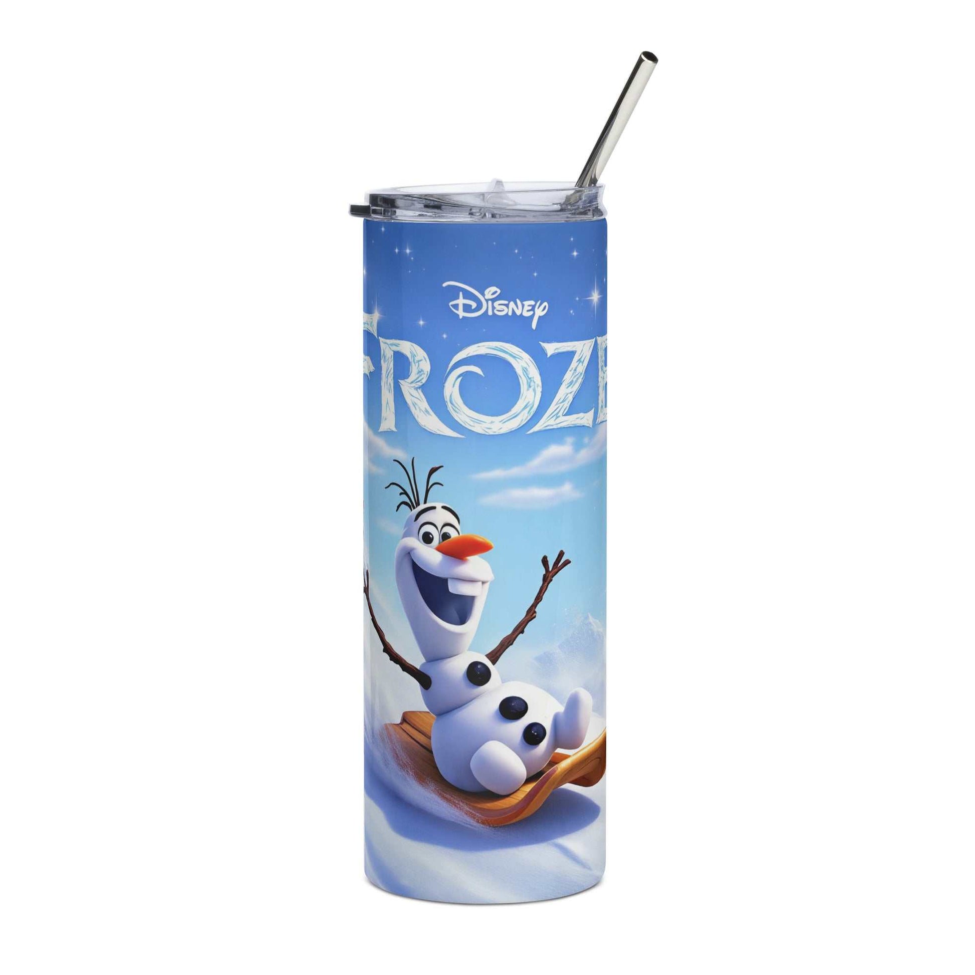 Olaf sledging wrap design on 20oz skinny tumbler with snowman and winter theme