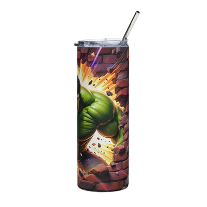 Green Hulk tumbler wrap design smashing through a brick wall, 20oz skinny sublimation wrap PNG