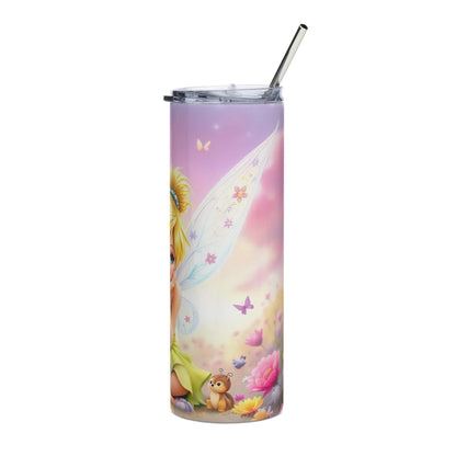 Tinkerbell sublimation tumbler wrap design with fairy dust and pastel background for 20oz skinny tumblers