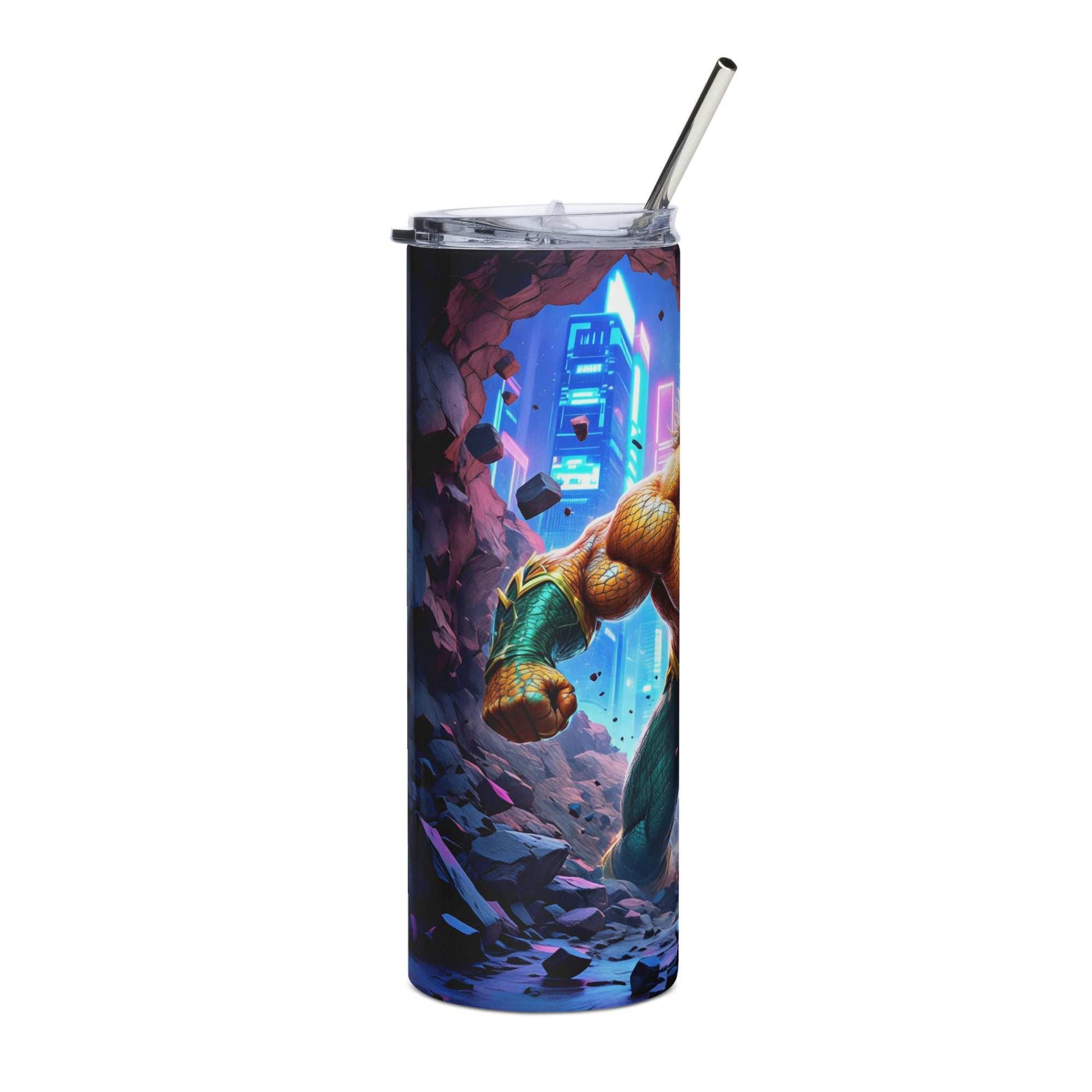 Aquaman-themed 20oz skinny tumbler wrap with vibrant oceanic textures and trident design in high-resolution PNG for sublimation printing.