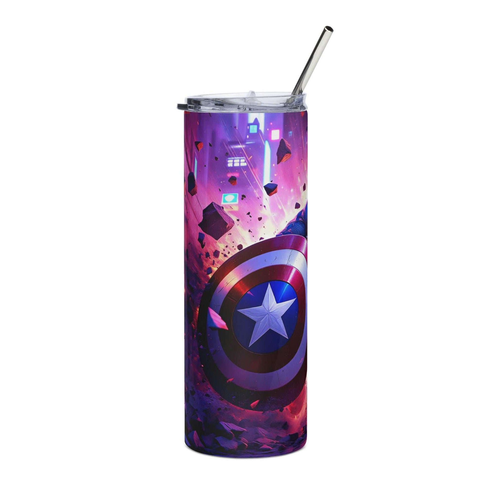 Captain America Tumbler Wrap PNG with red, white, and blue shield star design for 20oz skinny tumblers
