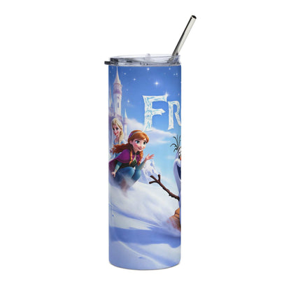20oz skinny tumbler with Olaf sledging wrap featuring Frozen characters and winter snow scene