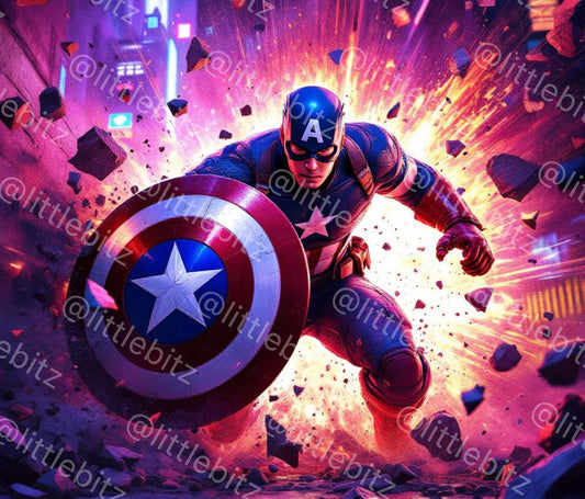 Captain America shield and star design in red, white, and blue for 20oz skinny tumbler wrap PNG digital download